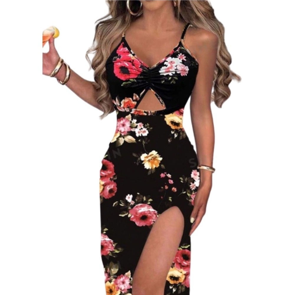 NWT Sexy Maxi Floral Print High Split Dress Size 12 (XL)